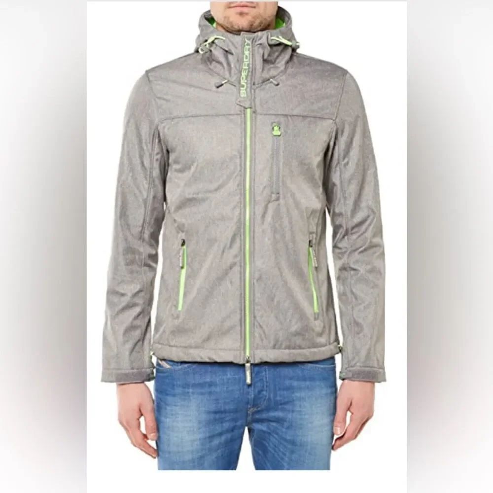 SUPERDRY Hooded WINDTREKKER Light Grey Marl/Fluro Lime Size Small NWT